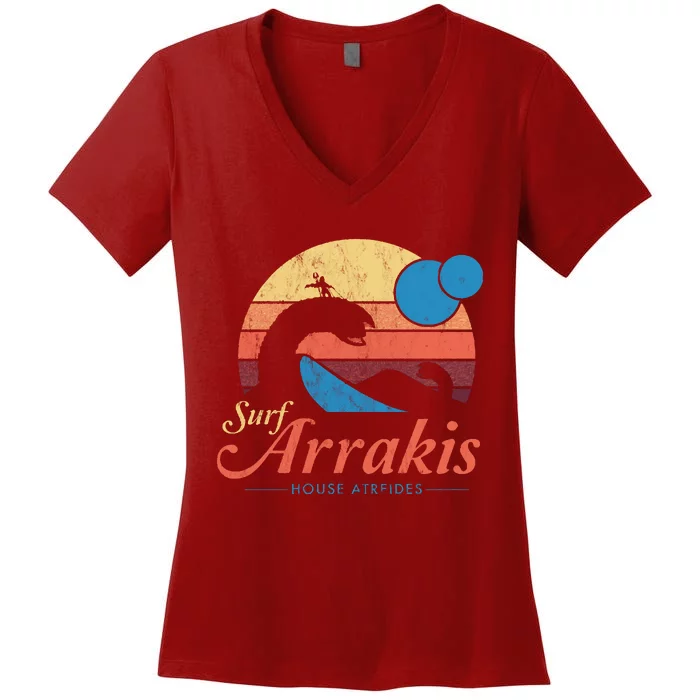 Visit Arrakis Vintage Distressed Surf Dune Sci Fi Women's V-Neck T-Shirt