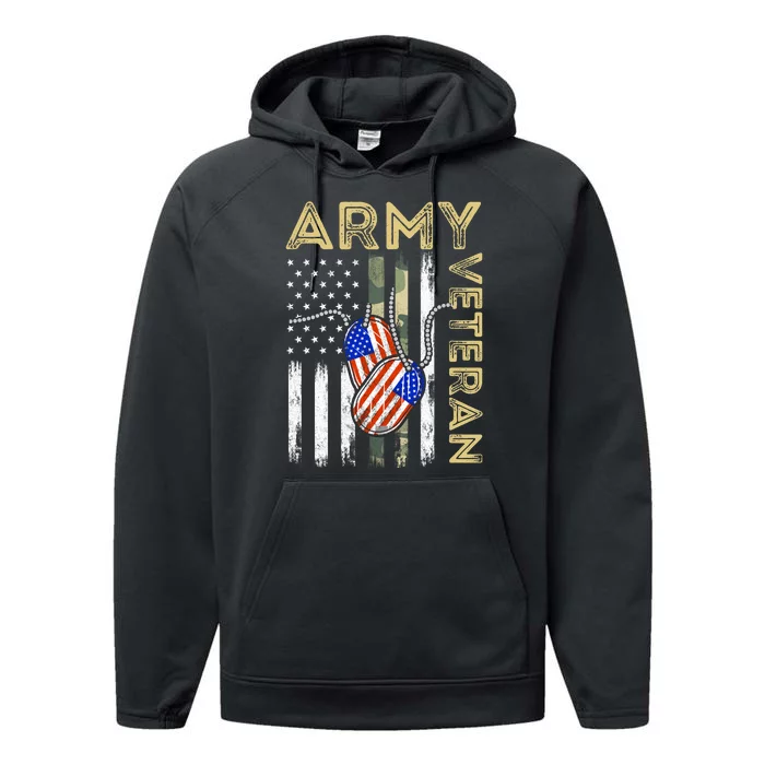 Vintage Army Veteran Day American Flag Performance Fleece Hoodie