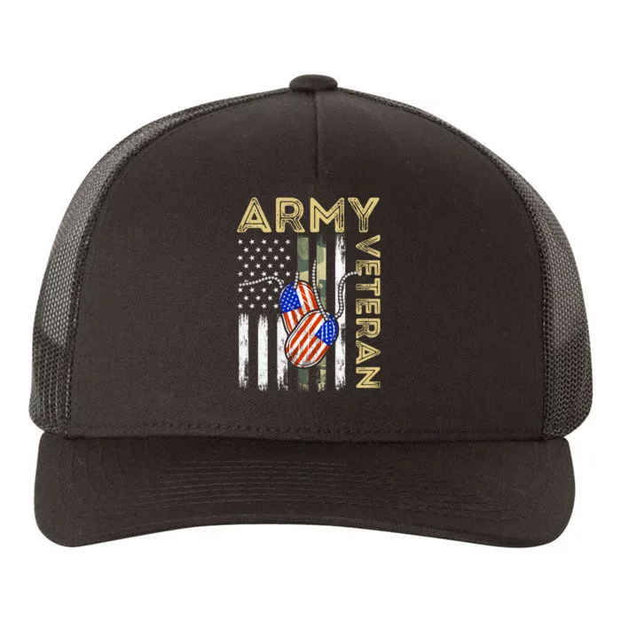 Vintage Army Veteran Day American Flag Yupoong Adult 5-Panel Trucker Hat