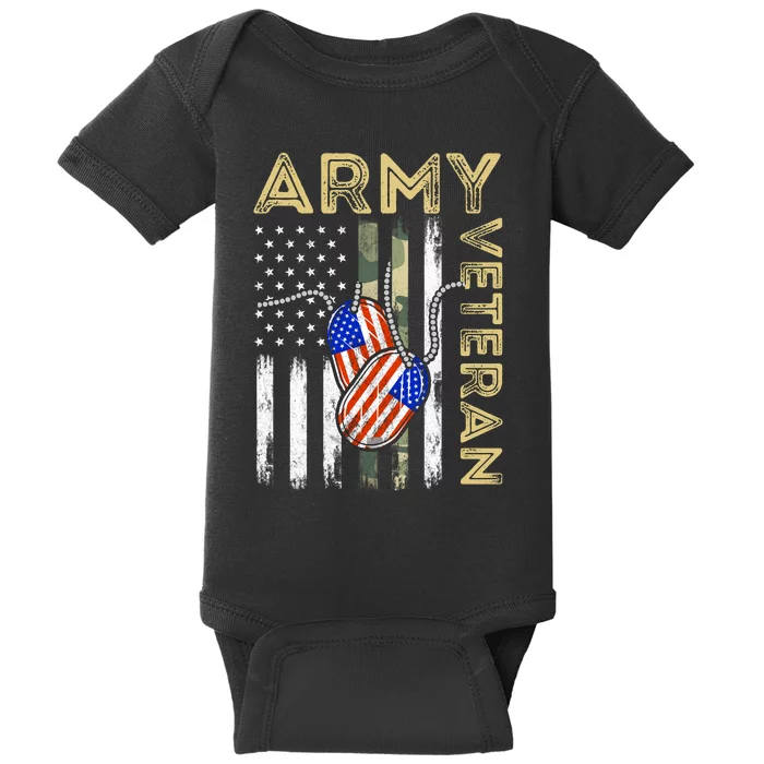 Vintage Army Veteran Day American Flag Baby Bodysuit