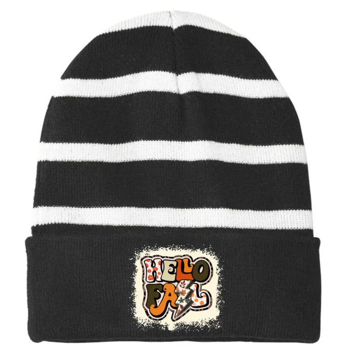 Vintage Autumn Vibes Retro Groovy Striped Beanie with Solid Band