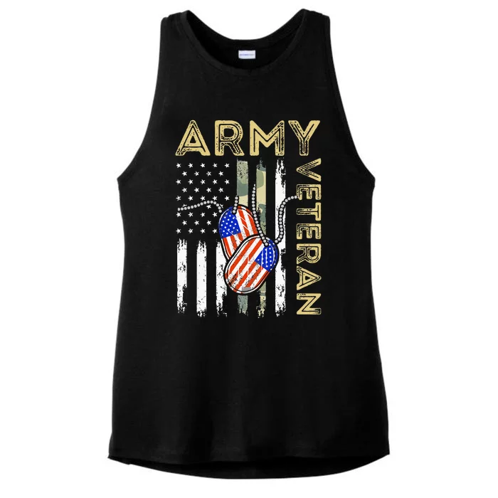 Vintage Army Veteran Day American Flag Ladies Tri-Blend Wicking Tank