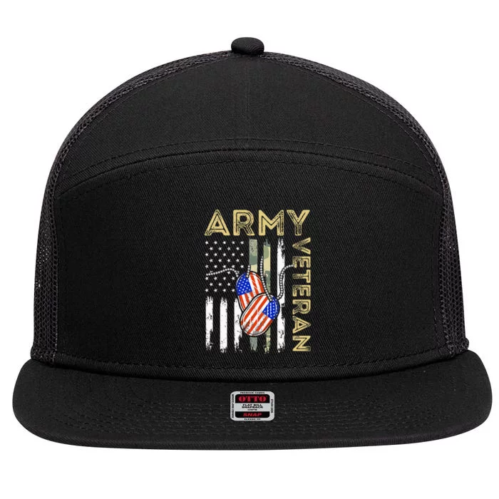 Vintage Army Veteran Day American Flag 7 Panel Mesh Trucker Snapback Hat