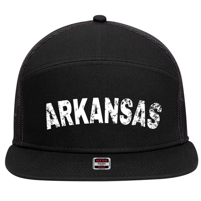 Vintage Arkansas White Text 7 Panel Mesh Trucker Snapback Hat