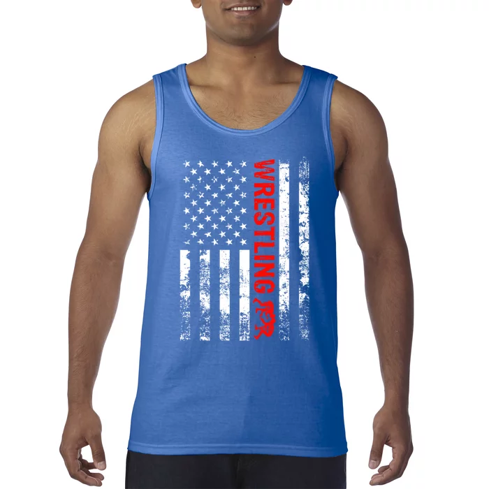 Vintage American Wrestling Meaningful Gift Us Flag Wrestler Cute Gift Tank Top