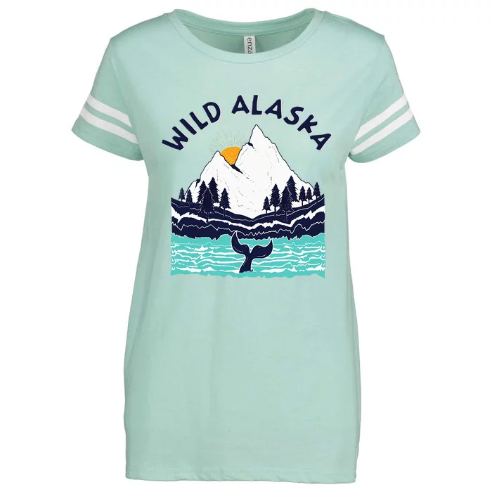 Vintage Alaska Wild Landscape Humpback Whale Enza Ladies Jersey Football T-Shirt