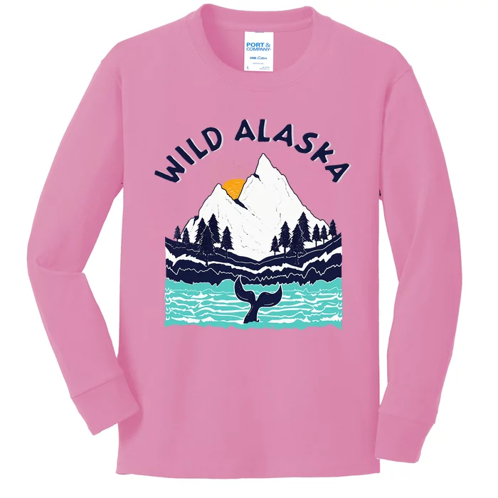 Vintage Alaska Wild Landscape Humpback Whale Kids Long Sleeve Shirt