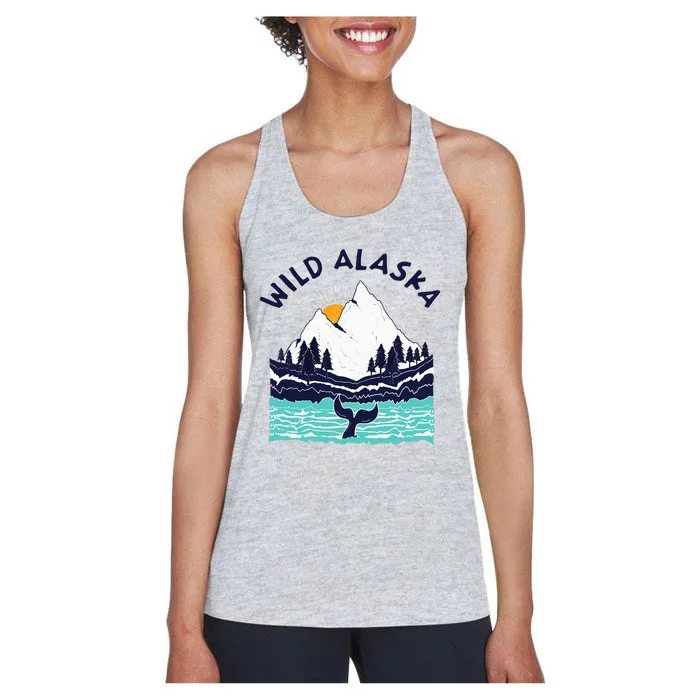 Vintage Alaska Wild Landscape Humpback Whale Women's Racerback Tank