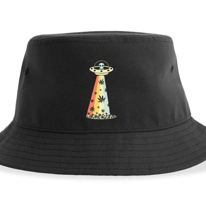 Vintage Alien Weed Pot Leaf UFO Abduction Marijuana Cannabis Sustainable Bucket Hat