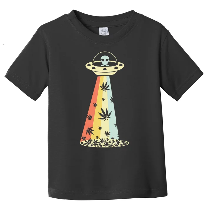 Vintage Alien Weed Pot Leaf UFO Abduction Marijuana Cannabis Toddler T-Shirt