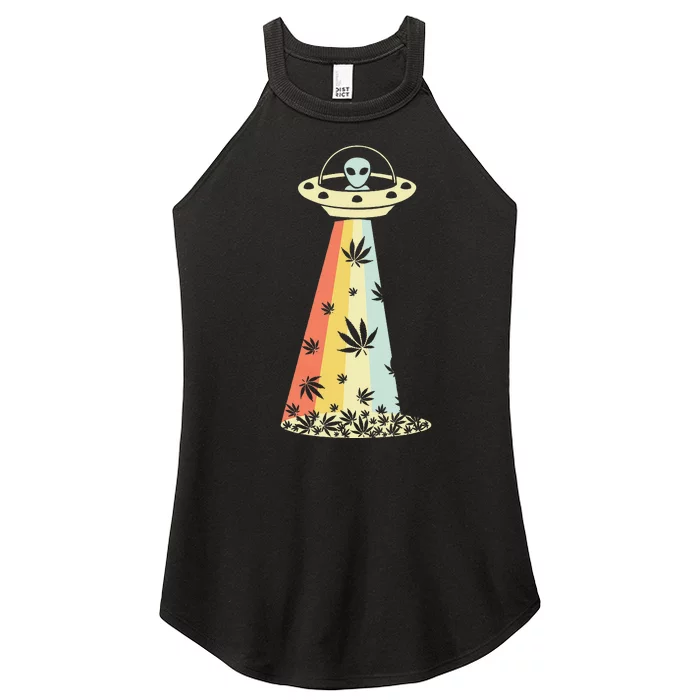 Vintage Alien Weed Pot Leaf UFO Abduction Marijuana Cannabis Women’s Perfect Tri Rocker Tank