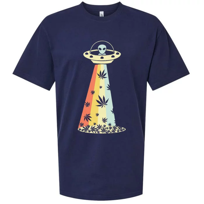 Vintage Alien Weed Pot Leaf UFO Abduction Marijuana Cannabis Sueded Cloud Jersey T-Shirt