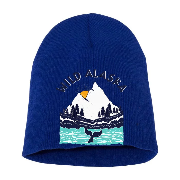 Vintage Alaska Wild Landscape Humpback Whale Short Acrylic Beanie