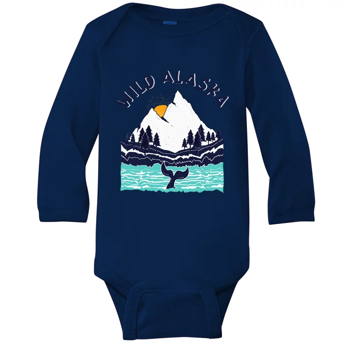 Vintage Alaska Wild Landscape Humpback Whale Baby Long Sleeve Bodysuit