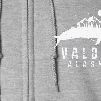 Valdez Alaska Whale & Mountains Souvenir Full Zip Hoodie