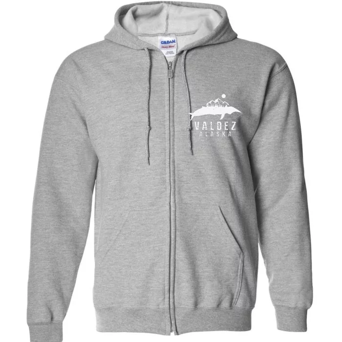 Valdez Alaska Whale & Mountains Souvenir Full Zip Hoodie