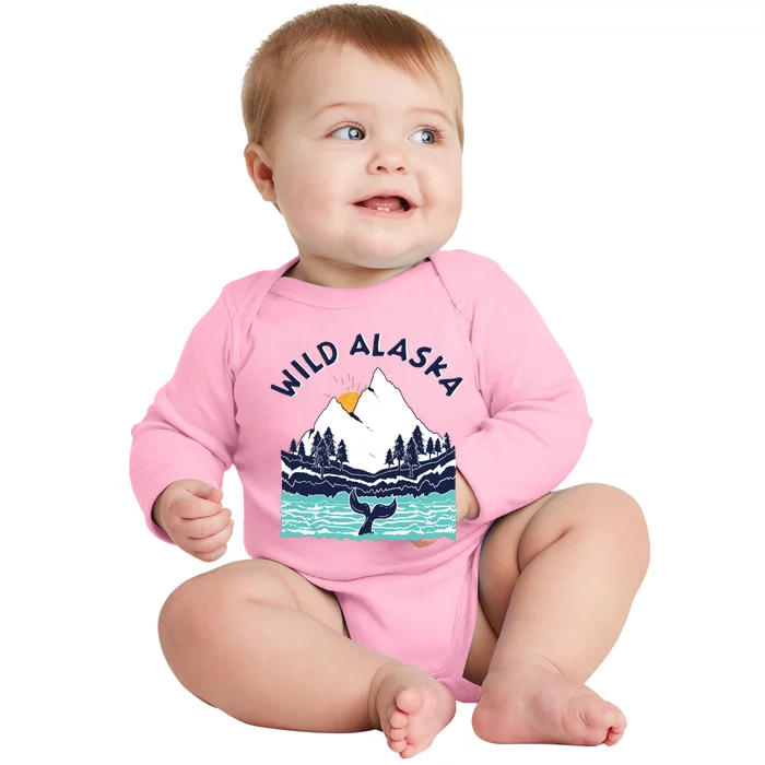 Vintage Alaska Wild Landscape Humpback Whale Baby Long Sleeve Bodysuit