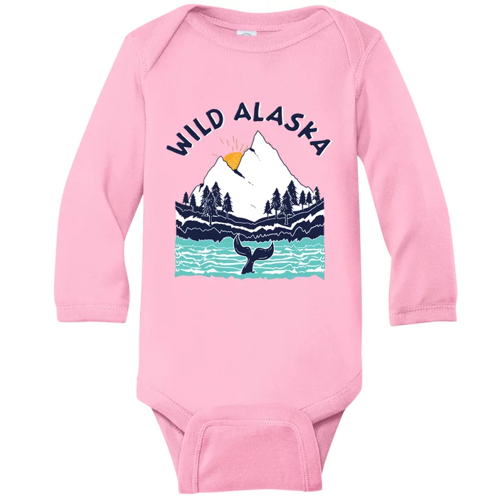 Vintage Alaska Wild Landscape Humpback Whale Baby Long Sleeve Bodysuit