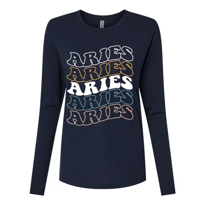 Vintage Aries Zodiac Tee Funny Birthday Gifts For Aries Womens Cotton Relaxed Long Sleeve T-Shirt