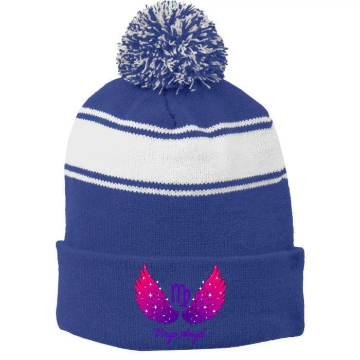 Virgo Angel Zodiac Sign With Angel Wings Virgo Gift Stripe Pom Pom Beanie