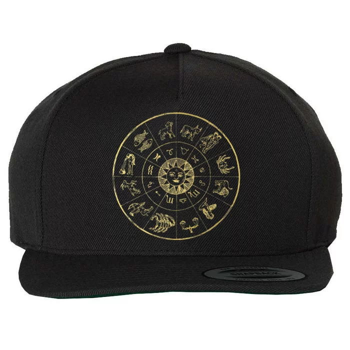 Vintage Astrology Zodiac Wheel Star Sign Wool Snapback Cap