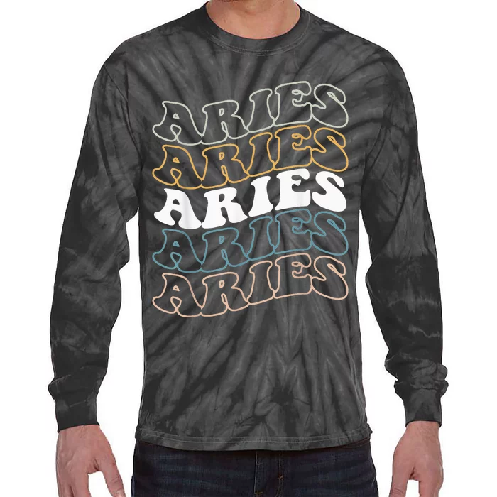 Vintage Aries Zodiac Tee funny birthday Gifts for Aries Tie-Dye Long Sleeve Shirt