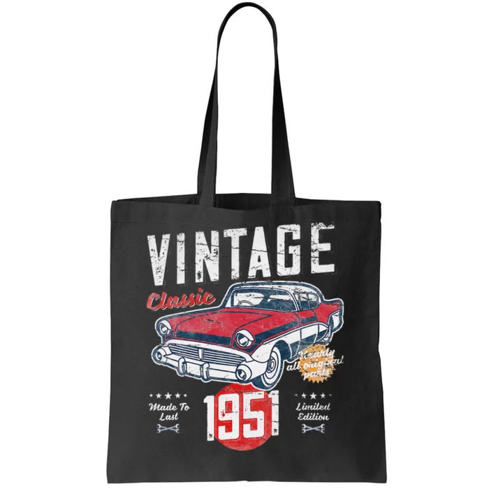 Vintage Born 1951 Birthday 1950s Classic Car Tote Bag