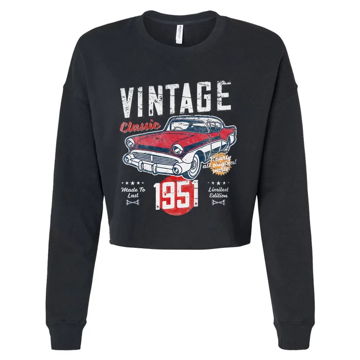 Vintage Born 1951 Birthday 1950s Classic Car Cropped Pullover Crew