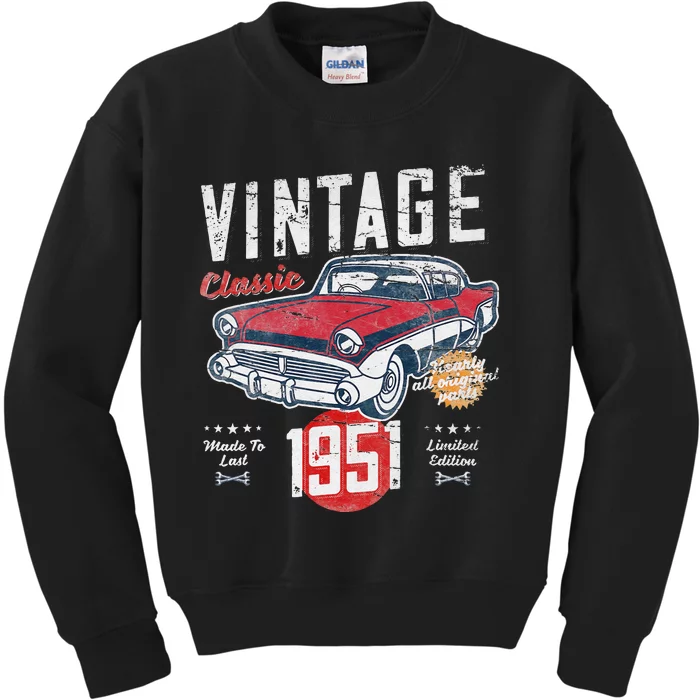 Vintage Born 1951 Birthday 1950s Classic Car Kids Sweatshirt