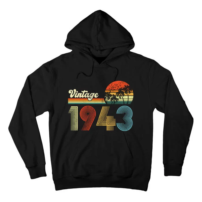 Vintage Birthday 1943 Retro Sunset Mom dad Gift 80th Birthday Tall Hoodie