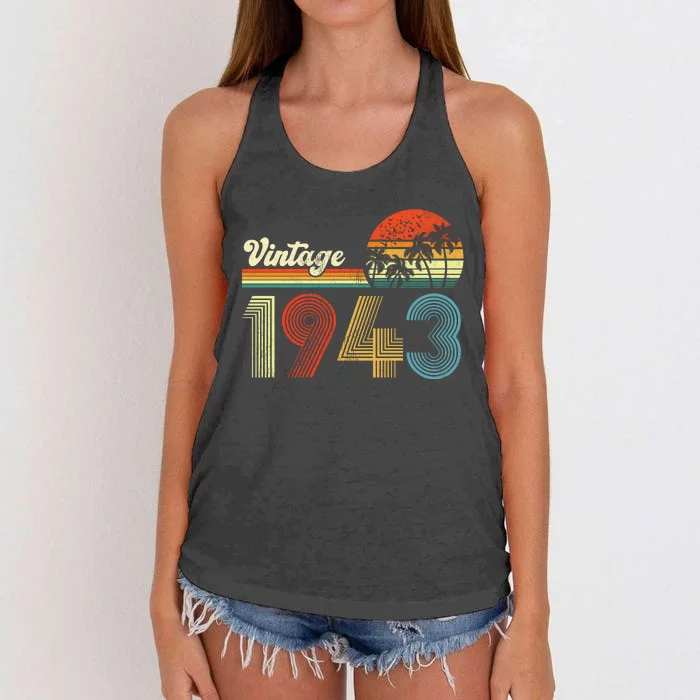 Vintage Birthday 1943 Retro Sunset Mom dad Gift 80th Birthday Women's Knotted Racerback Tank