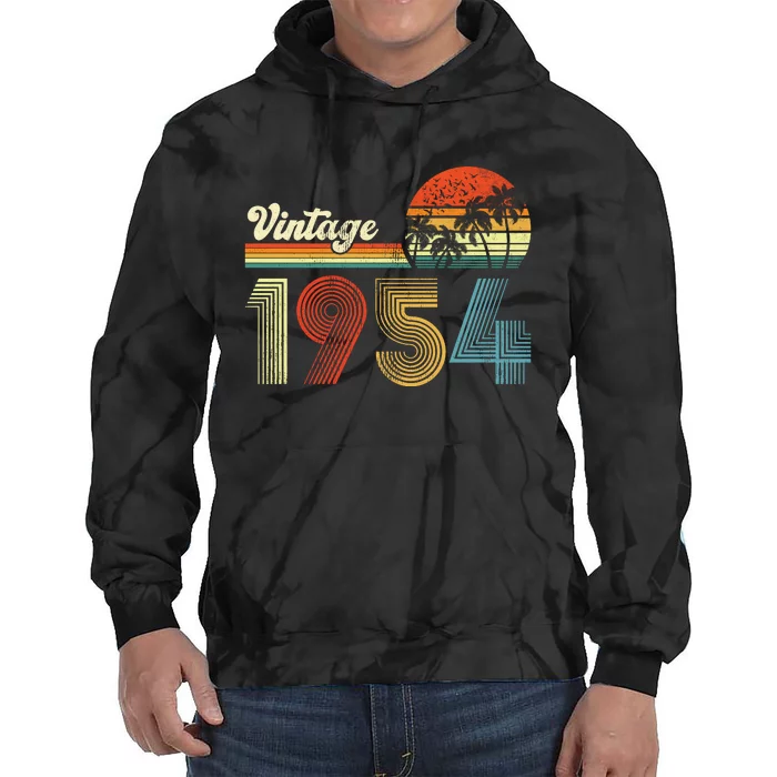 Vintage Birthday 1954 Retro Sunset Mom dad Gift 69th Birthday Tie Dye Hoodie