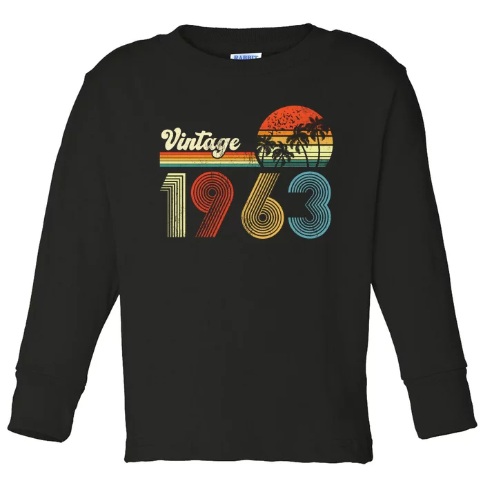 Vintage Birthday 1963 Retro Sunset Mom dad Gift 60th Birthday Toddler Long Sleeve Shirt