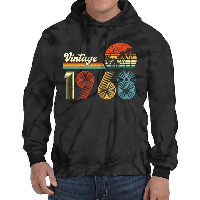 Vintage Birthday 1968 Retro Sunset Mom dad Gift 55th Birthday Tie Dye Hoodie