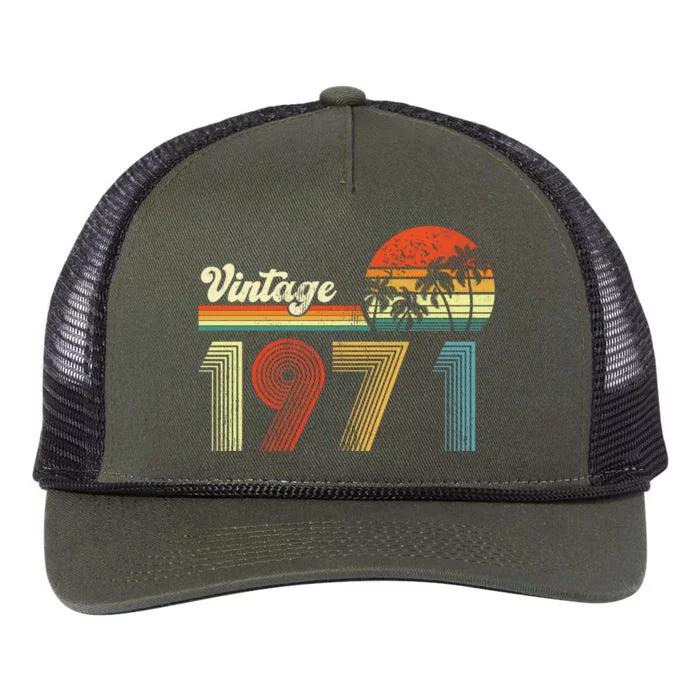 Vintage Birthday 1971 Retro Sunset Mom dad Gift 52nd Birthday Retro Rope Trucker Hat Cap