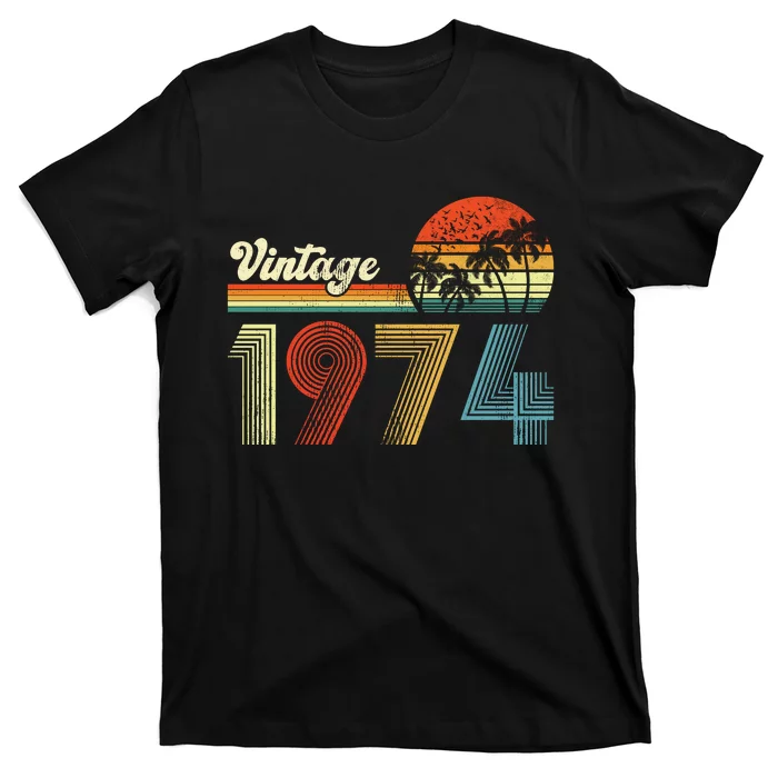 Vintage Birthday 1974 Retro Sunset Mom dad Gift 49th Birthday T-Shirt