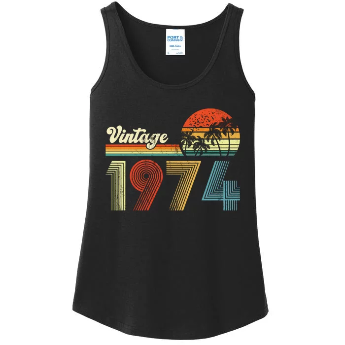 Vintage Birthday 1974 Retro Sunset Mom dad Gift 49th Birthday Ladies Essential Tank