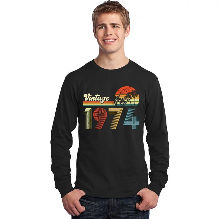 Vintage Birthday 1974 Retro Sunset Mom dad Gift 49th Birthday Tall Long Sleeve T-Shirt