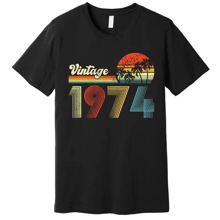 Vintage Birthday 1974 Retro Sunset Mom dad Gift 49th Birthday Premium T-Shirt