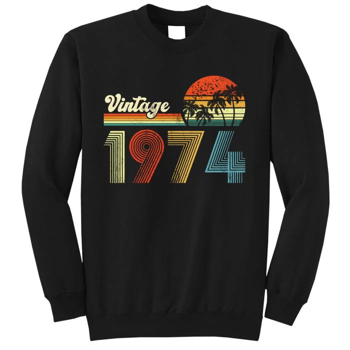 Vintage Birthday 1974 Retro Sunset Mom dad Gift 49th Birthday Tall Sweatshirt