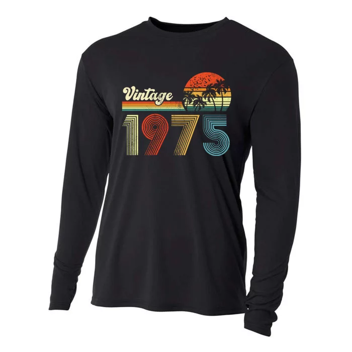 Vintage Birthday 1975 Retro Sunset Mom dad Gift 48th Birthday Cooling Performance Long Sleeve Crew