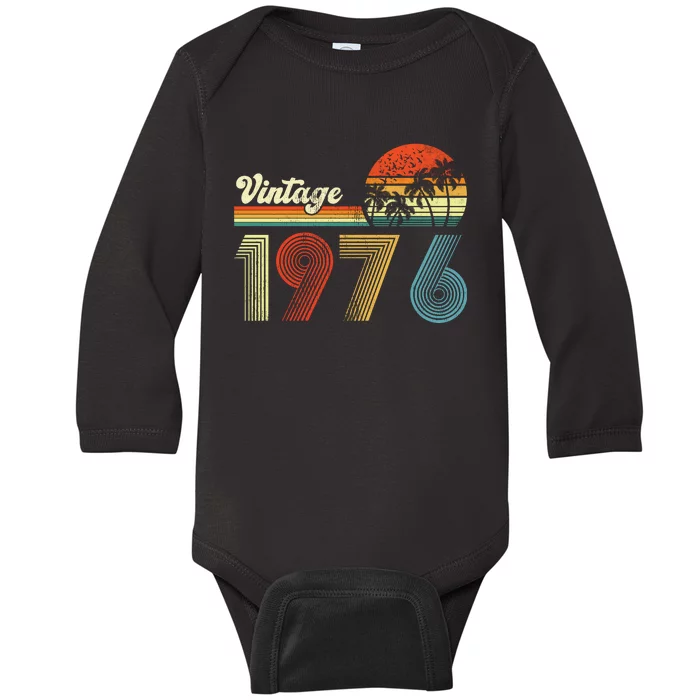 Vintage Birthday 1976 Retro Sunset Mom dad Gift 47th Birthday Baby Long Sleeve Bodysuit