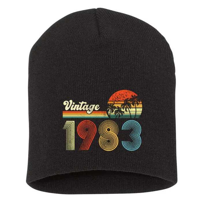 Vintage Birthday 1983 Retro Sunset Mom dad Gift 40th Birthday Short Acrylic Beanie