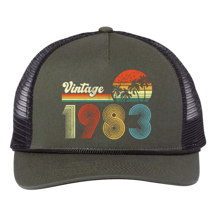 Vintage Birthday 1983 Retro Sunset Mom dad Gift 40th Birthday Retro Rope Trucker Hat Cap