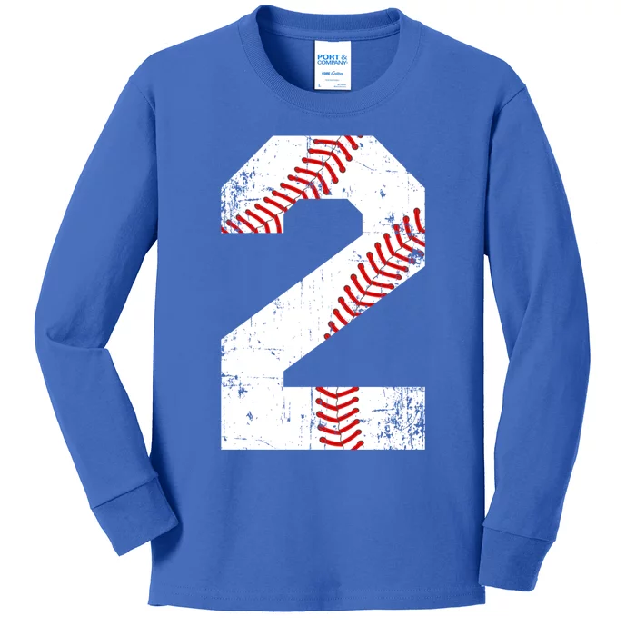 Vintage Baseball 2 Jersey Number Gift Kids Long Sleeve Shirt