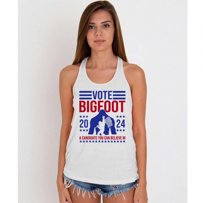 Vote Bigfoot 2024 A Candidate You Can Believe In Women's Knotted Racerback Tank