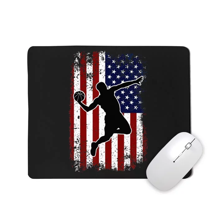 Vintage Basketball 4th Of July USA American Flag Mousepad