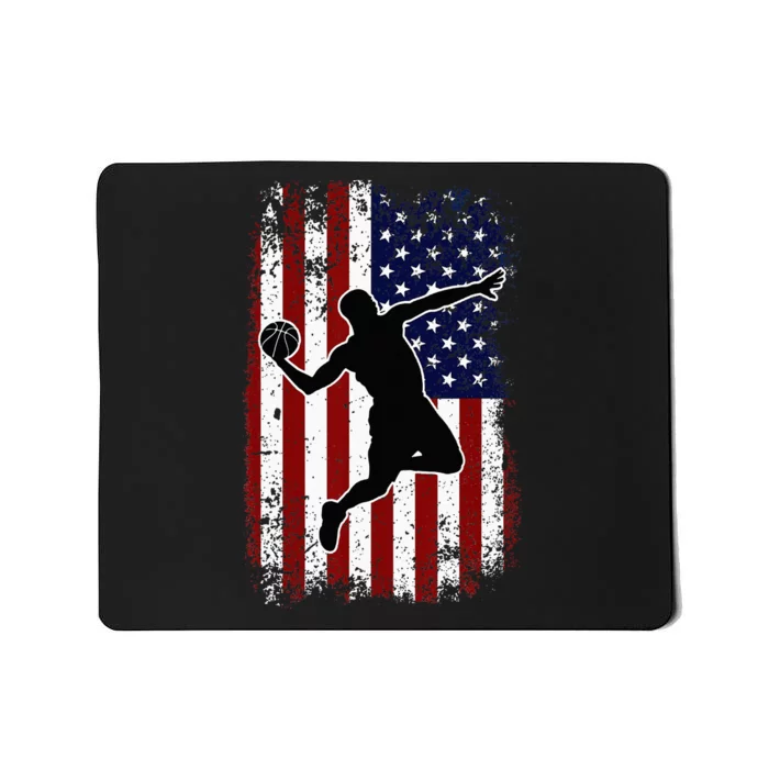 Vintage Basketball 4th Of July USA American Flag Mousepad