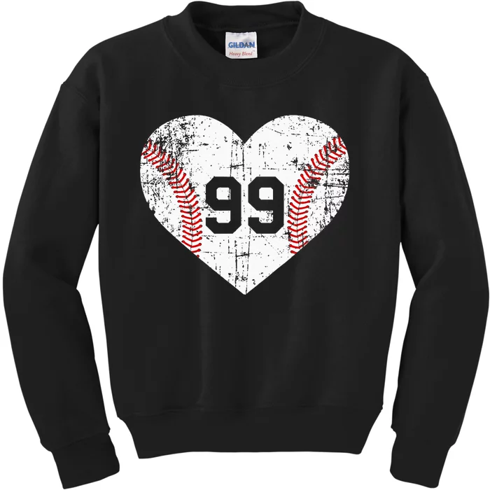 Vintage Baseball 99 Jersey Number Kids Sweatshirt