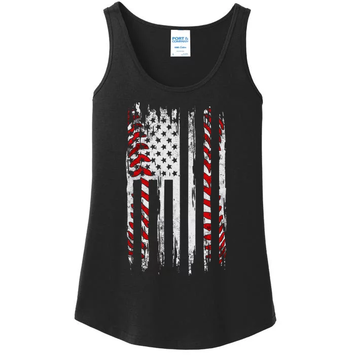 Vintage Baseball American Flag Ladies Essential Tank